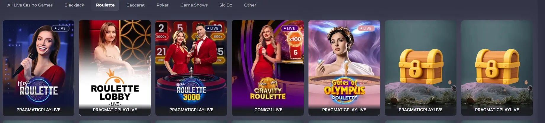 Royal Reels live roulette tables featuring Mega Roulette, Gravity Roulette and Gates of Olympus Roulette